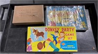 Vintage Donkey Party Game, US Wood Map, and North