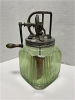 Green Depression Glass Jar with Butter Churn,