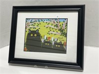 Framed Maude Lewis “ 3 Black Cats “ Decorative Art