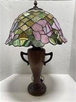 Vintage Tiffany Style Lamp with Wooden Base, 26 "
