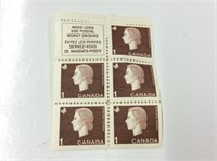 block (5) 1 Cent Stamps