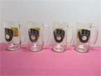 *4 VTG Milwaukee Brewers WTMJ Channel 4 Glass Beer