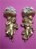 (2) VTG 1968 C.A.P. Gold Cherubs with Flowers in