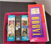 TOTE OF PUZZLES AND VTG TABOO GAME