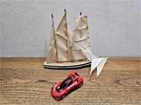 Red Transformer Car + Wood Sail Boat