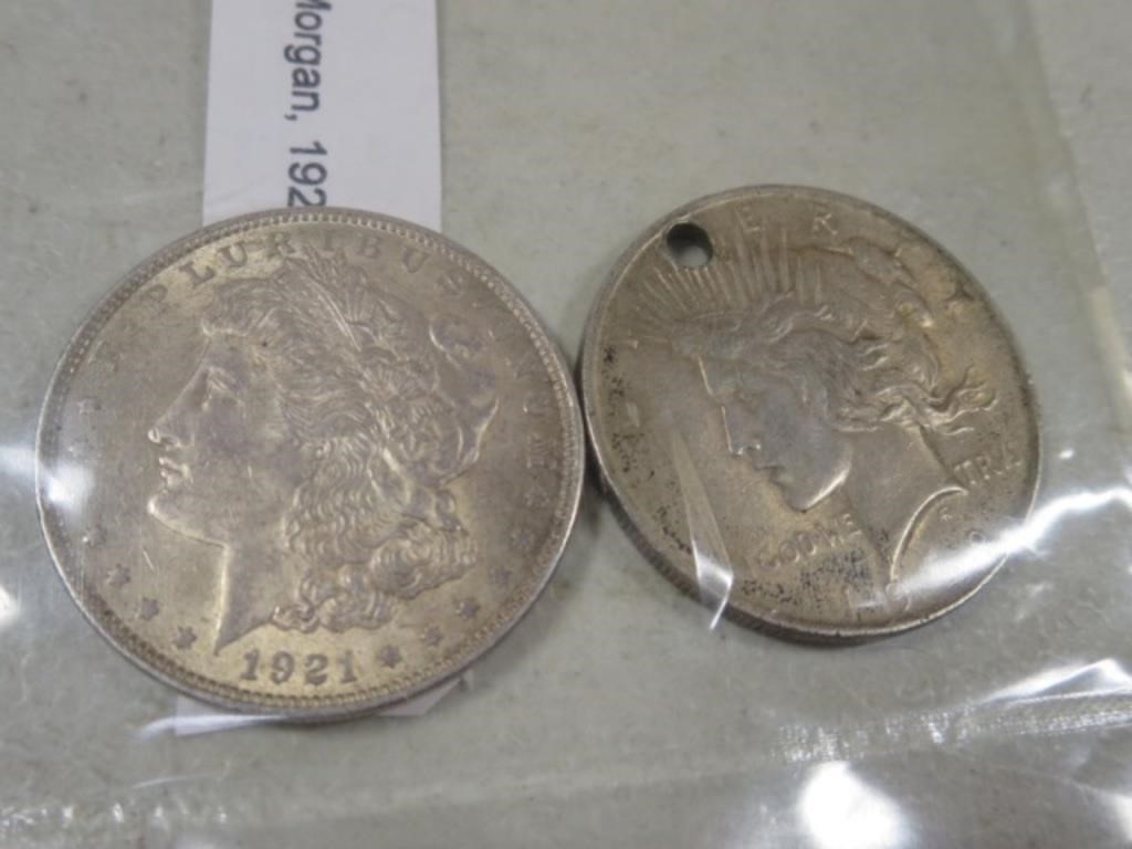 1921 Morgan & 1922 Peace Silver Dollars A