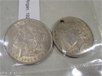 1921 Morgan & 1922 Peace Silver Dollars A