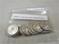 (17) Silver 1964 Washington Quarters