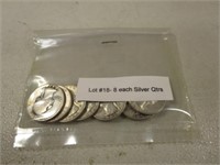 (8) Silver Washington Quarters