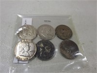 (6) Franklin Silver Half Dollars