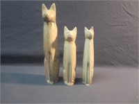 (3) Vintage Set Of Cat Soap Stone Carvings / Very