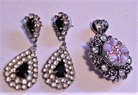3 Pc Rhinestones Pierced Earrings Pendant