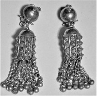 Barrel Dangle Earrings Silvertone