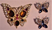 Butterfly Pins (3) Vtg Rhinestone Multi Color