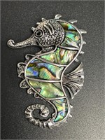 3” Silver Seahorse Brooch w Abalone Inlay .