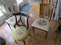 LOT OF 3 NEEDLE POINT CHAIRS (2 MATCHING)