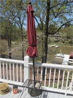 OUTDOOR 8 FT UMBRELLA AND VTG METAL TABLE