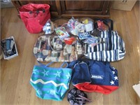 MISC LOT OF HAND BAGS, WALLETS, & MCDONALDS TOYS