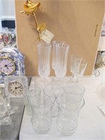 13 PC CLEAR GLASS & GOLD METAL ROSE