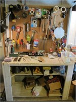 WORK BENCH FULL OF TOOLS & ACCESSORIES