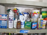 SHELF LOT OF CLEANING SUPPLIES