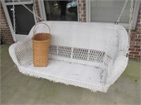 WICKER PORCH SWING W/ BASKET