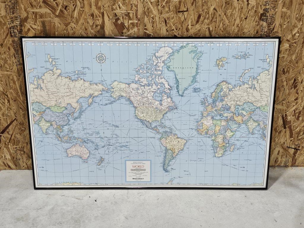 Framed Rand McNally World Map