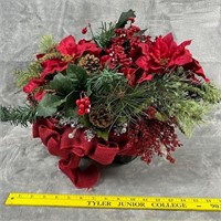 Faux Christmas Foliage in Metal Planter