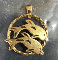 14K Gold Electroplate Dolphin Pendant