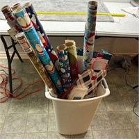 Trash Can with Christmas Wrapping Paper