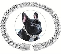 12"Silver Rhinestone Dog Collar with Double Lockin