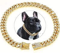 14" Gold Rhinestone Dog Necklace with Double Lock