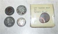 5 - Coins  ( Indian Head, Buffalo, V Nickel, Error