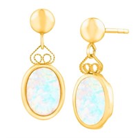 14 t Yellow Gold Opal Created Dangle Earrings
