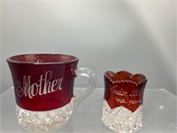 Ruby flash souvenir toothpick holder and cup
