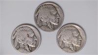 1919 Buffalo Nickels P, D and S Set