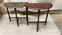 2 Vintage Wood Half Moon Side Tables