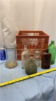 Crate with Old Glass Bottles, Vase