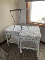 Wicker, White Woven Plastic and Metal Tables