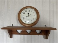 Wooden Shelf and Quartz Wall Clock