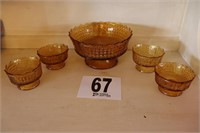 Vintage Amber Glass Pedestal Bowl & Dessert