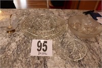 Vintage Clear Glass Platter, Bowl &