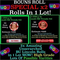 Two BU Shotgun Lincoln 1c rolls, 1994-p & 2003-d 5