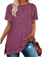 R9324  SHIBEVER Crewneck Tunic Top Wine Red XL