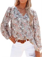 R9328  Astylish Floral V-Neck Blouse L