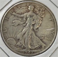Silver 1947 walking liberty half dollar