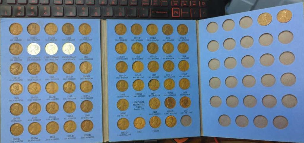 Penny collection book with coins
