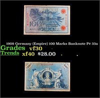 1908 Germany (Empire) 100 Marks Banknote P# 33a Gr
