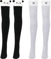 R9366  QKURT Knee High Socks, 2 Pairs, Fleece, Ani