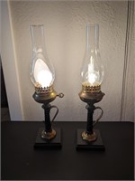 Pair Vintage Electrified Hurricane Oil Lamp